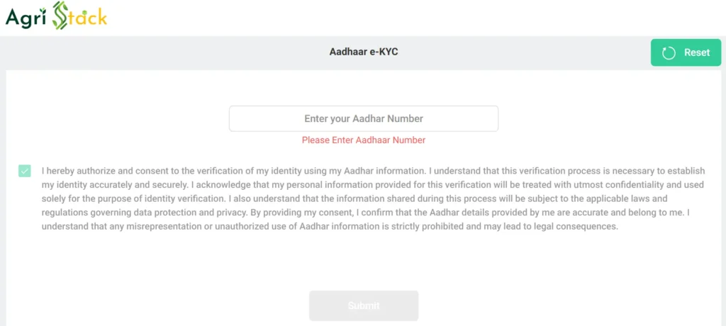 AgriStack Farmer Registry Aadhaar e-KYC